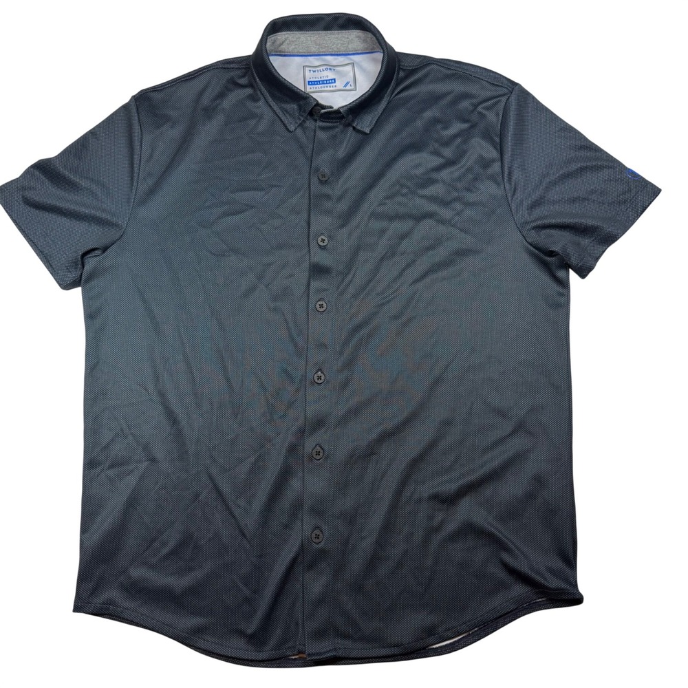 Twillory Athleisure Athlounger Shirt Mens Large Navy Blue Short Sleeve Button Up